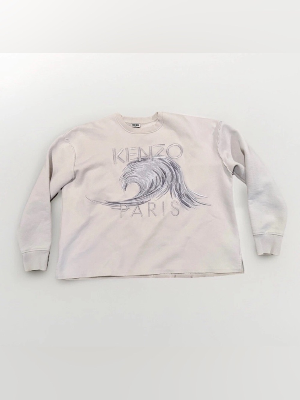 Kenzo Paris Cream Crewneck Sweatshirt Silver Embroidery Size Small Authentic